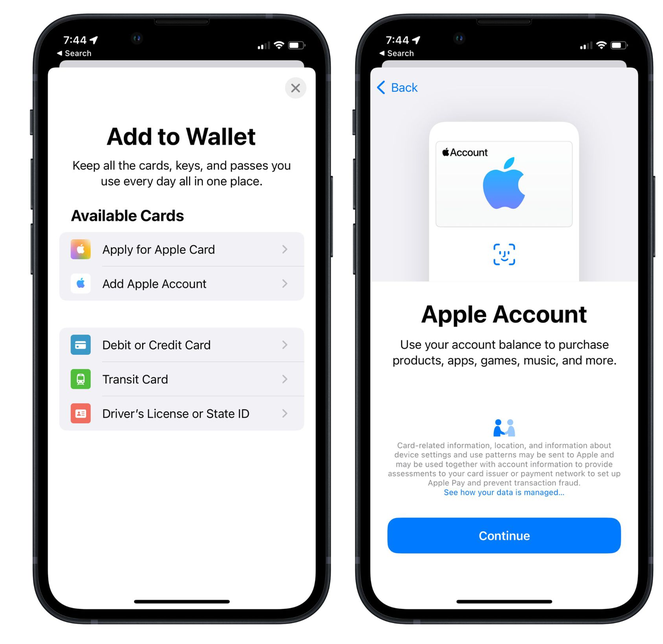 七里河苹果手机维修分享iOS 15.5钱包App如何添加 Apple 账户 